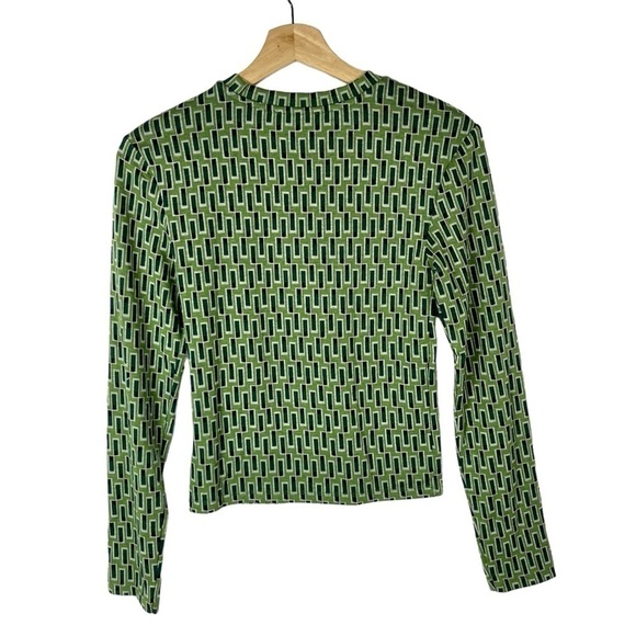 Zara Green Retro Geometric Crewneck Long Sleeve Top S - Picture 2 of 4